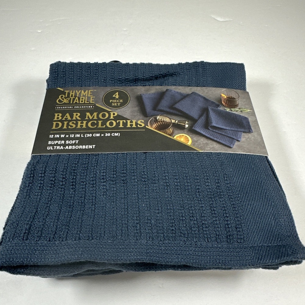 Thyme & Table Bar Mop Dishcloths Navy 4 Pack Set Super Soft New